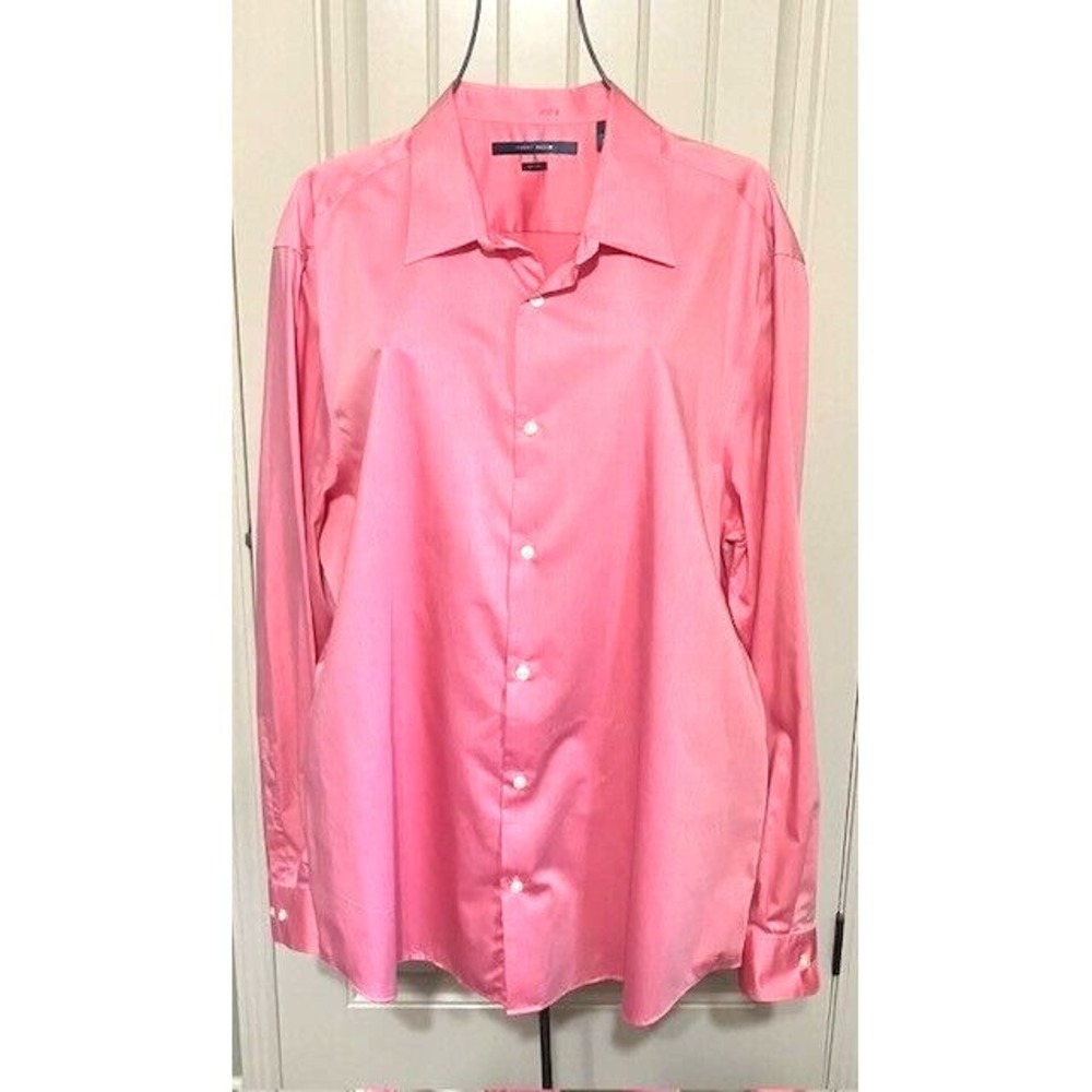 Perry Ellis Men's Shirt Long Sleeve Size XXL Salmon / Pink Non‎ Iron 100% Cotton